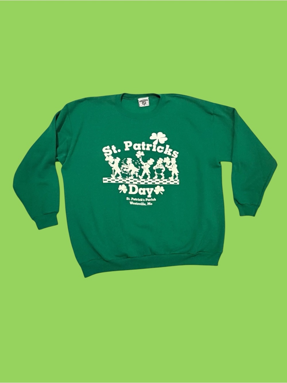 Vintage 90s St. Patrick’s Day Sweatshirt Wentzville Missouri XXL Leprechaun Cute